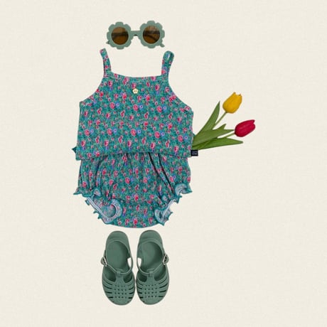 oottbebe/86. flower songe plitch sleeveless bloomer S(0-6M)-M(6-12M)