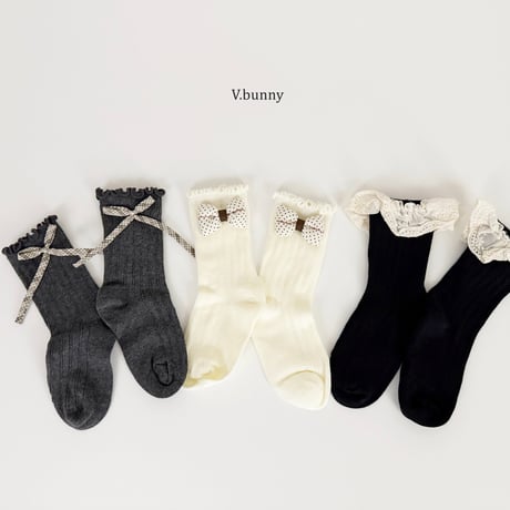 vbunny/37. ribbon lace socks set M(130-150)-XL(180-210)