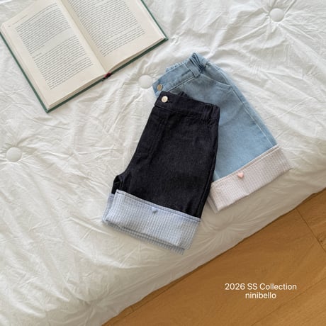 ninibello/120. checkcheck rollup denim ( 6bu ) pants 2XL