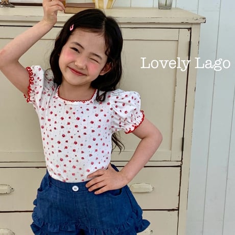lago/24. flower fril denim pants S-JS