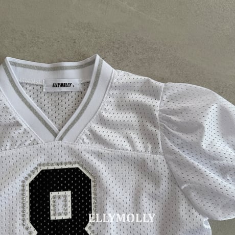 ellymolly/107. mesh puff v neck T-shirt 5-11