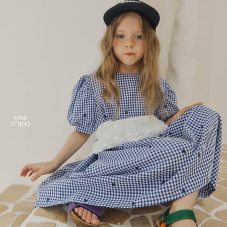 bymimi/70. check embroidery one-piece JS-JM