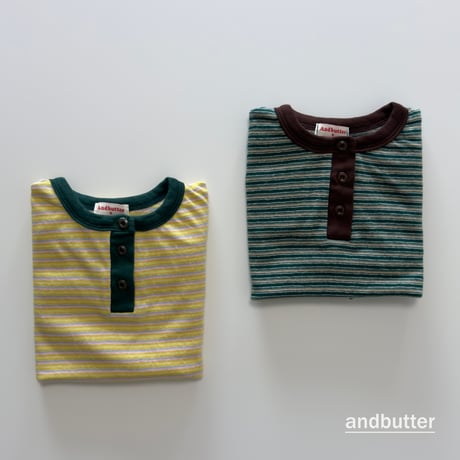 andbutter/31. Stripe Henley T-Shirt S-XL