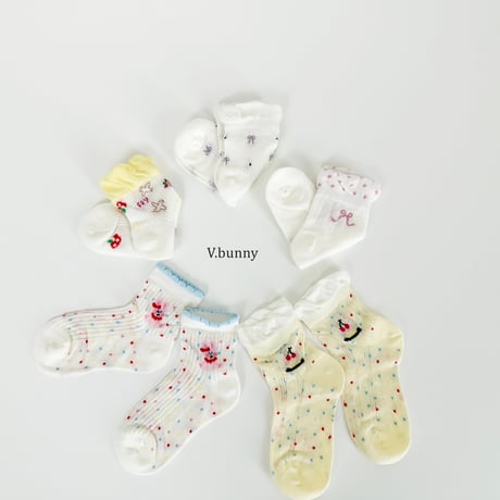 vbunny/86. flower dot socks set M(130-150)-XL(180-210)