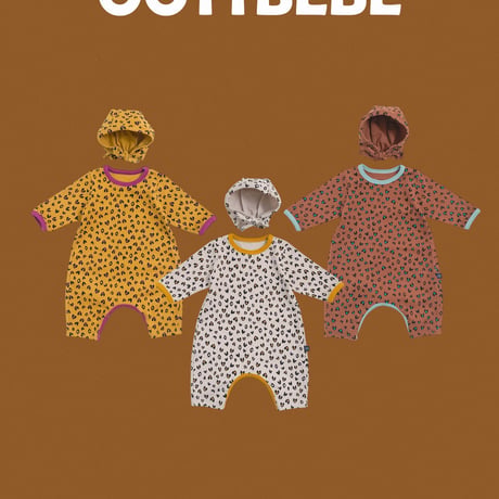 oottbebe/20. heart leopard FullBody suit bonnet set S(0-6M)-M(6-12M)