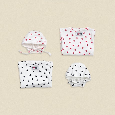 oottbebe/4. (bebe) peuty heart FullBody suit bonnet set S(0-6M)-M(6-12M)
