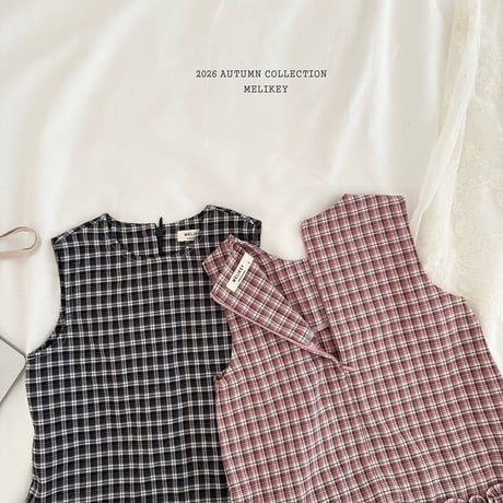 melikey/103. check fril one-piece XS-XL