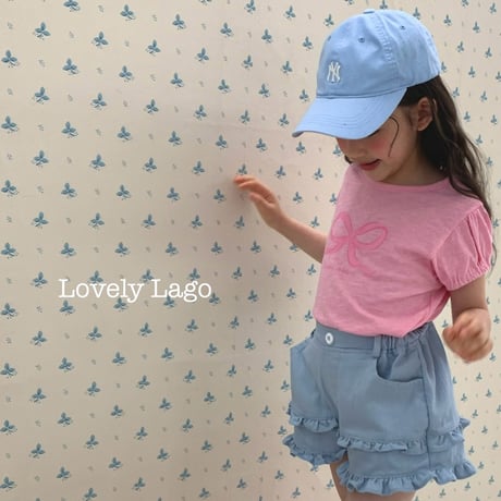lago/24. flower fril denim pants S-JS
