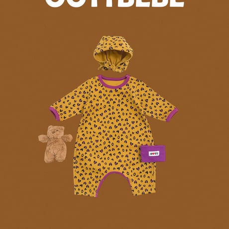 oottbebe/20. heart leopard FullBody suit bonnet set S(0-6M)-M(6-12M)