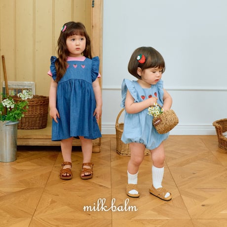 milkbalm/17. strawberry denim one-piece XS-XL