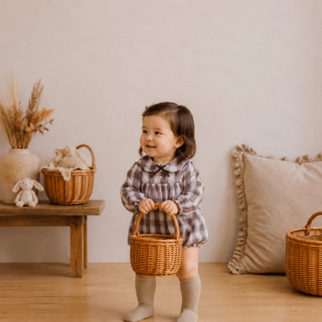 valubebe/46. check ribbon romper 6M-18M