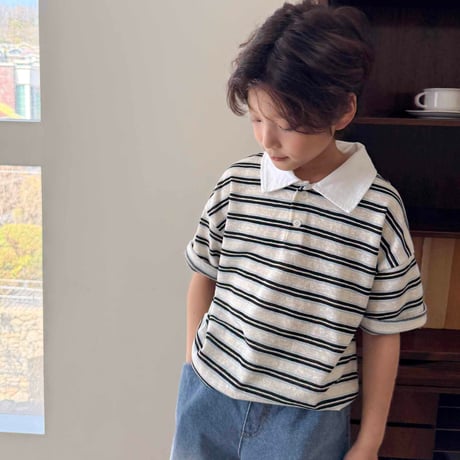 fromi/85. collar half t T-shirt S-XL