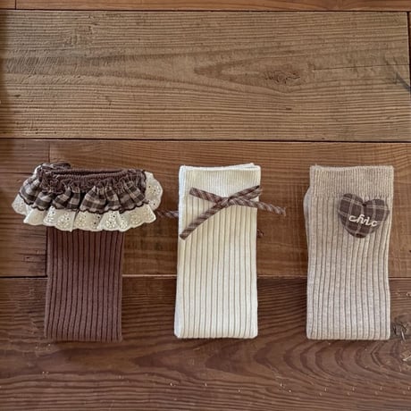 dudie/122. heart brown knee_socks 3_set FREE
