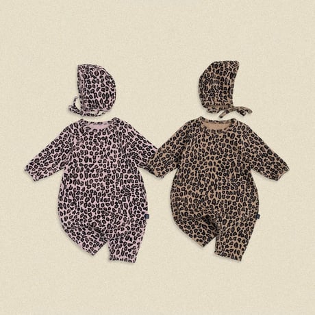 oottbebe/15. (bebe) little leopard FullBody suit bonnet set S(0-6M)-M(6-12M)