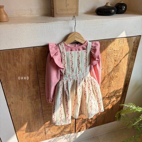 ohho/5. roze embroidery overalls skirt S-2XL