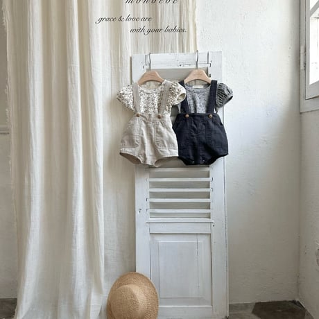 monbebe/15. linen overalls shorts  S(1-2)-XL(7-8)