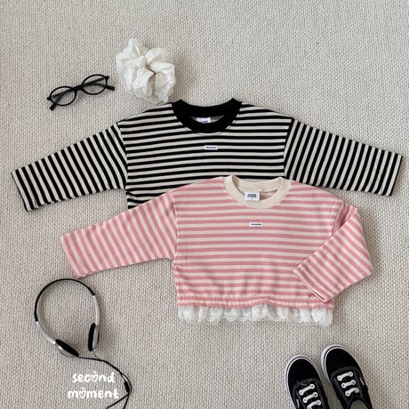 secondmoment/38. lace stripe T-shirt S-XL