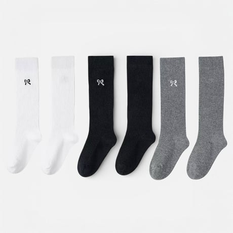 dudie/38. ribbon three knee socks set M(150-180)-XL(200-230)