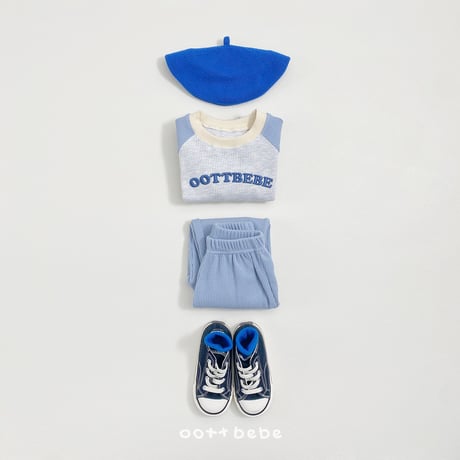 oottbebe/49. lettering waffle updown set XS(1-2Y)-XL(6-7Y)