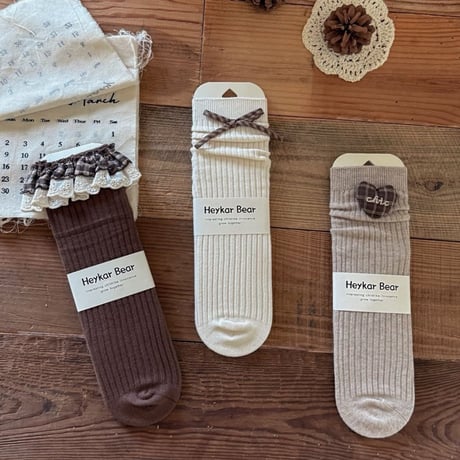 dudie/122. heart brown knee_socks 3_set FREE