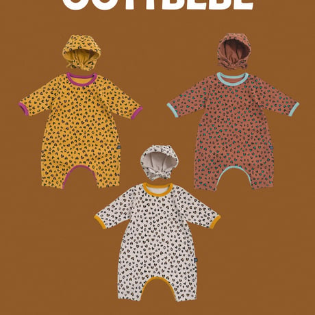oottbebe/20. heart leopard FullBody suit bonnet set S(0-6M)-M(6-12M)