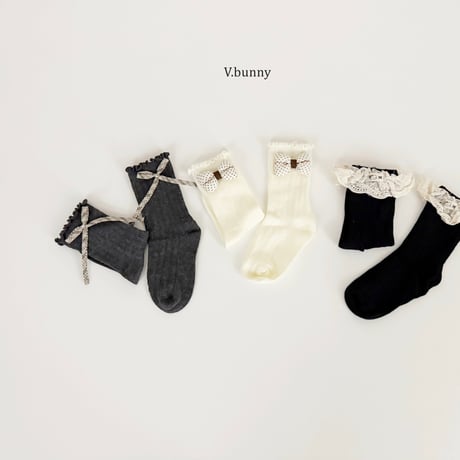 vbunny/37. ribbon lace socks set M(130-150)-XL(180-210)