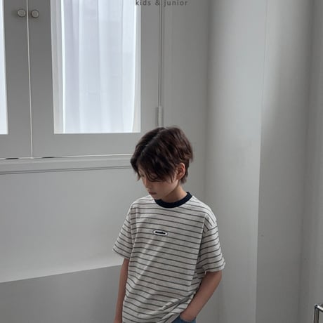 owen/79. mention stripe half t T-shirt S-XL
