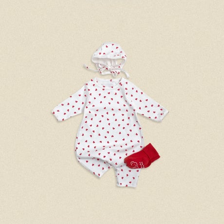 oottbebe/4. (bebe) peuty heart FullBody suit bonnet set S(0-6M)-M(6-12M)