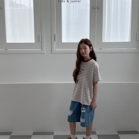 owen/80. mention stripe half t T-shirt JS-JXL