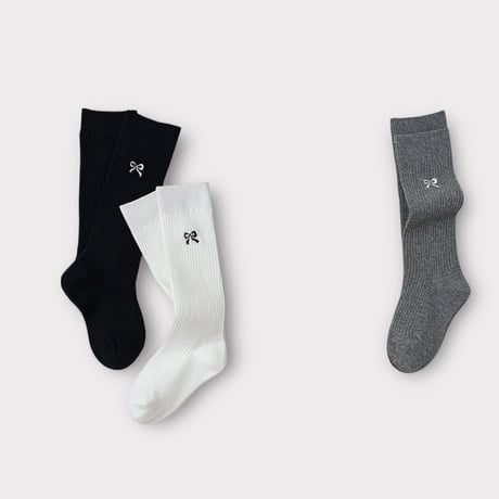 dudie/38. ribbon three knee socks set M(150-180)-XL(200-230)
