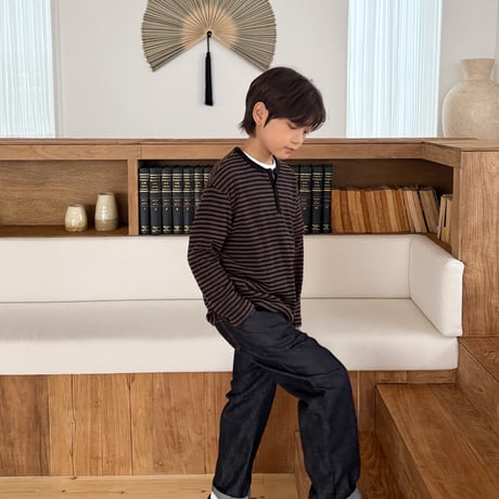 fromi/71. Striped Henley Tee? S-XL