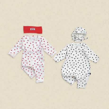 oottbebe/4. (bebe) peuty heart FullBody suit bonnet set S(0-6M)-M(6-12M)