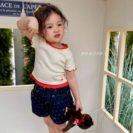 poisson/73. cherry embroidery T-shirt S-XL