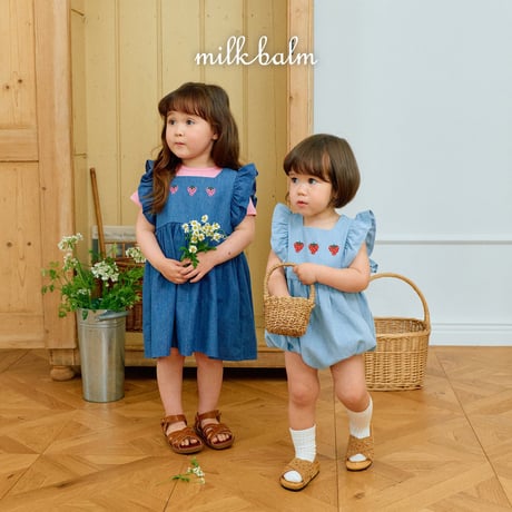 milkbalm/17. strawberry denim one-piece XS-XL