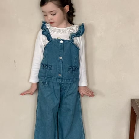 aiai/6. wide fril denim updown set 90-130