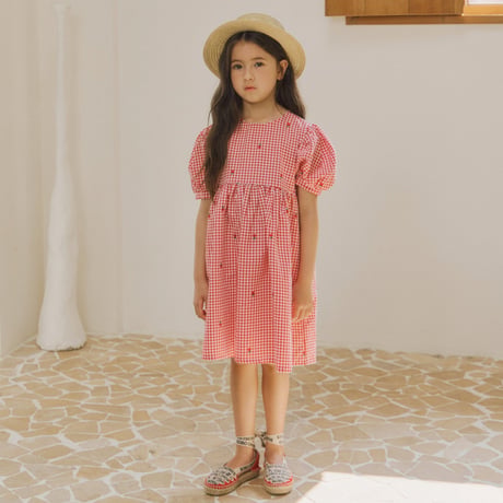 bymimi/69. check embroidery one-piece S-XL