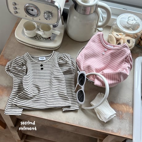 secondmoment/74. puff stripe T-shirt XS-XL