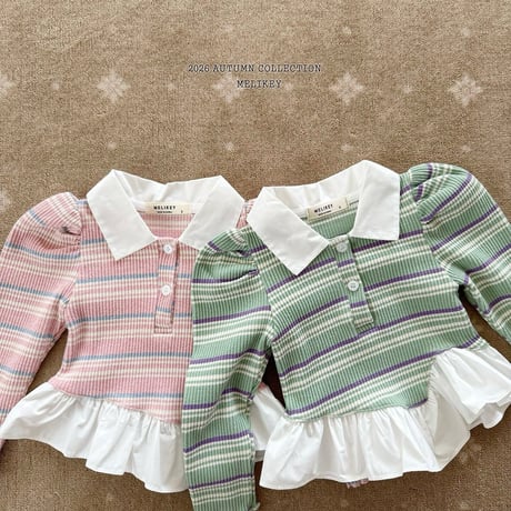 melikey/35. oblique fril collar T-shirt XS-XL