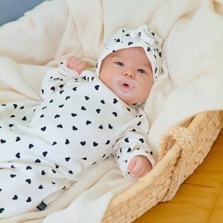 oottbebe/4. (bebe) peuty heart FullBody suit bonnet set S(0-6M)-M(6-12M)