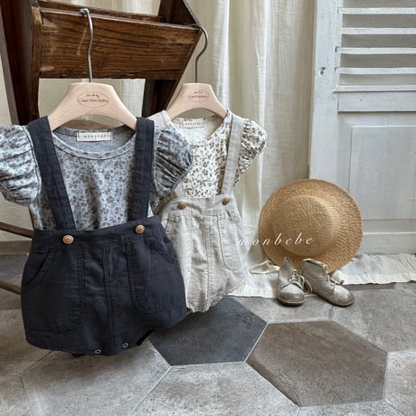 monbebe/15. linen overalls shorts  S(1-2)-XL(7-8)