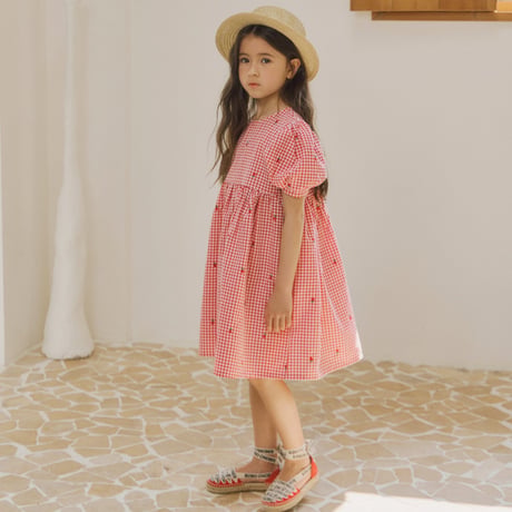 bymimi/70. check embroidery one-piece JS-JM
