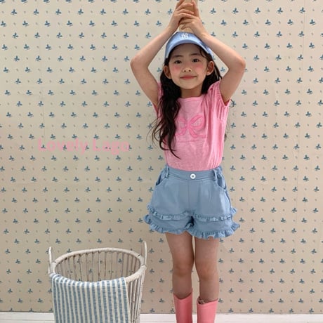 lago/24. flower fril denim pants S-JS