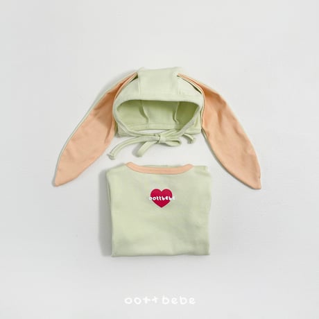 oottbebe/3. modal heart suit + rabbit bonnet set S(0-6M)-M(6-12M)