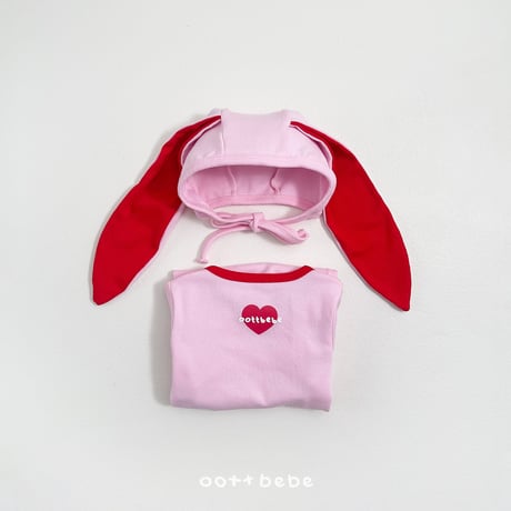oottbebe/3. modal heart suit + rabbit bonnet set S(0-6M)-M(6-12M)