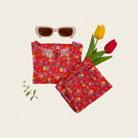 oottbebe/85. flower songe plitch updown set XS(1-2Y)-L(4-5Y)