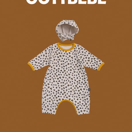 oottbebe/20. heart leopard FullBody suit bonnet set S(0-6M)-M(6-12M)