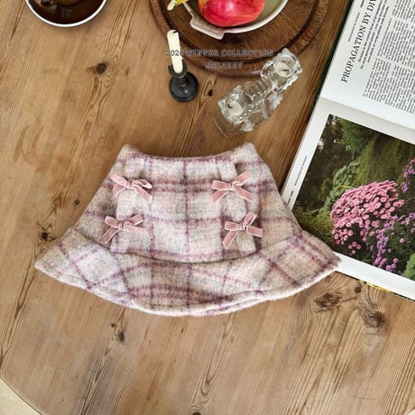 melikey/80. check ribbon fril skirt JS-JM