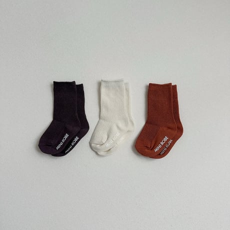 minirobe/47. Basic Waffle Socks 3Set XS-M