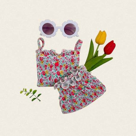 oottbebe/86. flower songe plitch sleeveless bloomer S(0-6M)-M(6-12M)