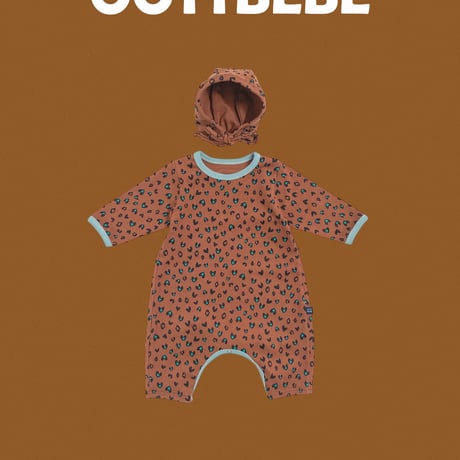 oottbebe/20. heart leopard FullBody suit bonnet set S(0-6M)-M(6-12M)